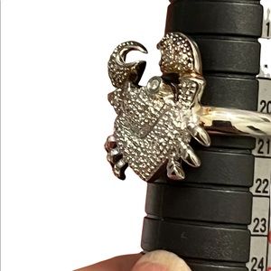 Sterling silver crab ring with diamonds